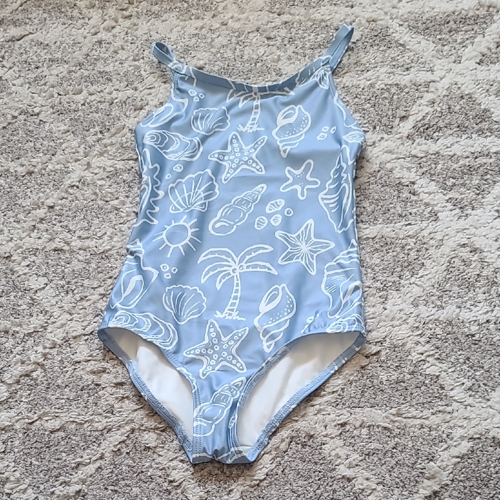4 for $28 - H&M Girls 5T Blue Bathing Suit with White Palm Trees, Sea Shells etc